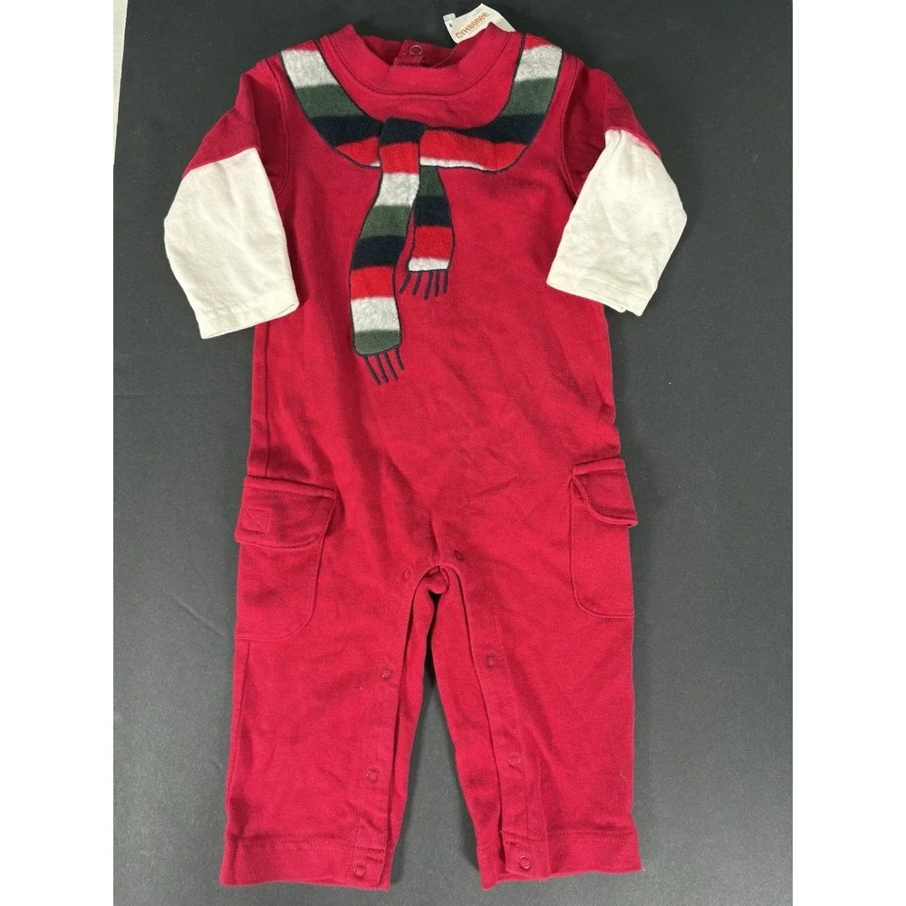 Gymboree Snow Chillin Romper 6-12 Months NWT Red Winter Scarf Brrr One Piece